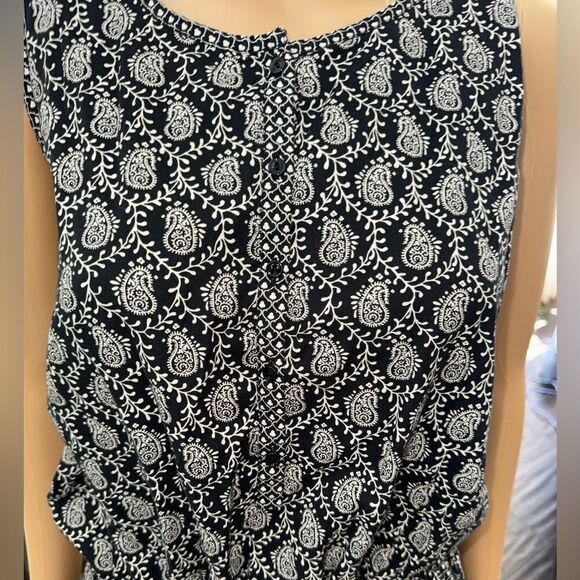 Lou & Grey black and white drawstring waist paisley dress with pockets! Sz L - Picture 5 of 13